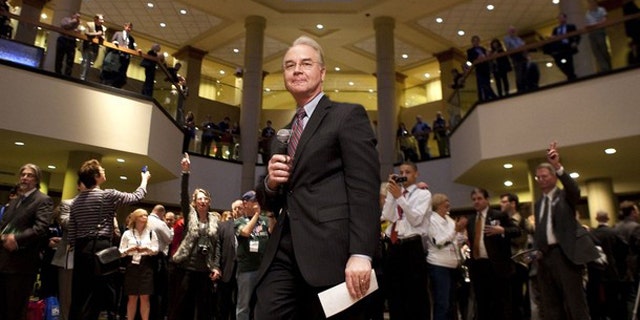 FILE: In this Feb. 19 photo, Rep. Tom Price speaks at a rally during the Conservative Political Action Conference during its annual meeting in Washington.