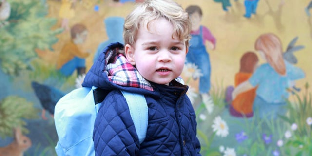 Jan. 6, 2016: In this handout photograph provided by Kensington Palace, taken by Kate, The Duchess of Cambridge, Britain's Prince George poses on his first day at the Westacre Montessori nursery school near Sandringham in Norfolk, England.