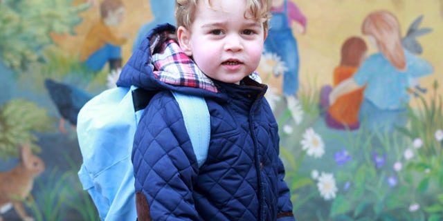Jan. 6, 2016: In this handout photograph provided by Kensington Palace, taken by Kate, The Duchess of Cambridge, Britain's Prince George poses on his first day at the Westacre Montessori nursery school near Sandringham in Norfolk, England.
