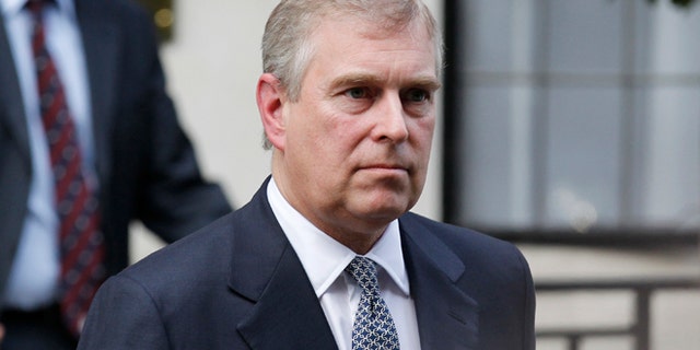 June 6, 2012: In this file photo, Britain's Prince Andrew leaves King Edward VII hospital in London after visiting his father Prince Philip.