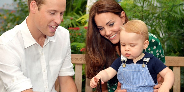 July 2, 2014: This photo released to mark Prince George';s first birthday, shows Britain's Prince William and Kate Duchess of Cambridge and the Prince during a visit to the Sensational Butterflies exhibition at the Natural History Museum, London.