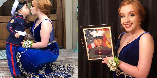 18-year-old Skylar Fontaine's Marine boyfriend couldn't make it to the prom, so his little brother stepped in.