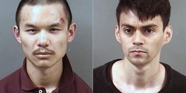 Arrested protesters David Chou, left, and Freddy Martinez.