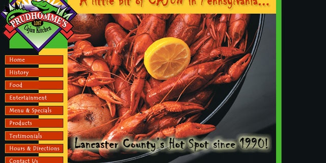 Screen grab of the website for Prudhomme's Lost Cajun Kitchen.