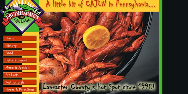 Screen grab of the website for Prudhomme's Lost Cajun Kitchen.