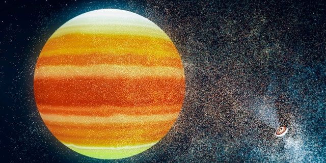 Artistic impression of a habitable planet (center) near a pulsar (right). Such a planet must have an enormous atmosphere that converts the deadly X-rays and high-energy particles of the pulsar into heat.