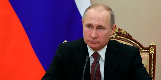 O presidente russo, Vladimir Putin, preside uma reunião do Conselho de Segurança em Moscou, Rússia.
