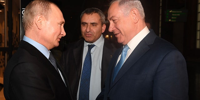 Russian President Vladimir Putin and Israeli Prime Minister Benjamin Netanyahu met Monday in Moscow to discuss remnants of the Holocaust and the future of Syria. (Israeli Prime Minister Office)