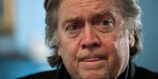 FILE:  Steve Bannon, President Donald Trump's former chief strategist, talks during an interview in Washington.