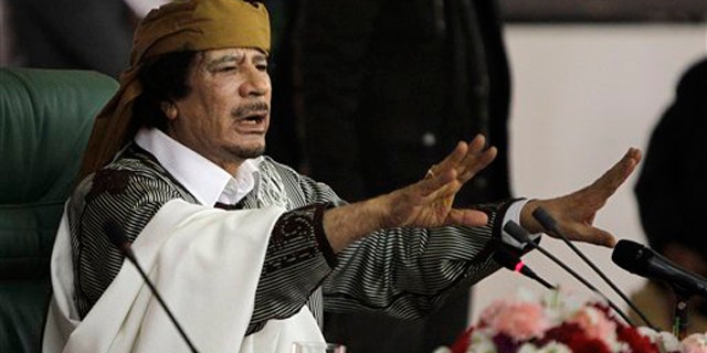Libyan leader Muammar al-Qaddafi is shown in Tripoli on March 2.