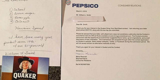 Pepsico used snail mail to reject Smith's entry, possibly because there was noother way to inform him the contest required digital submissions.