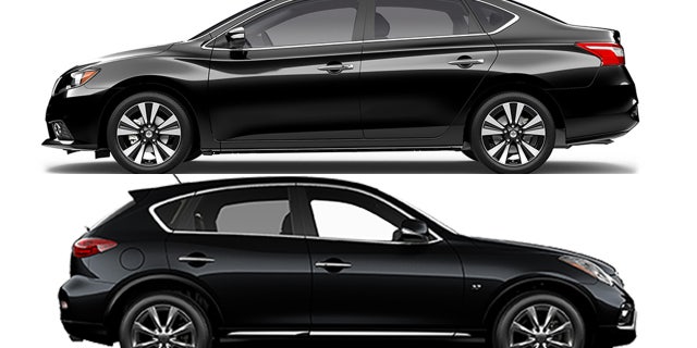 The woman swapped a Nissan Sentra sedan (top) for an Infiniti QX50 SUV (bottom)