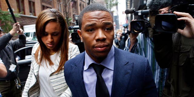 Nov. 5, 2014: Ray Rice arrives with his wife Janay Palmer for an appeal hearing of his indefinite suspension from the NFL