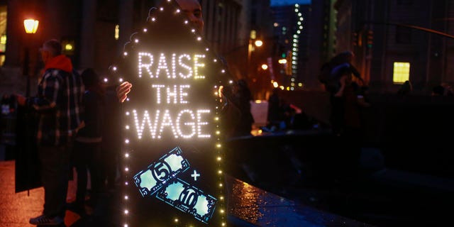 Dec. 5, 2013: Demonstrators gather during a nationwide strike and protest at fast food restaurants to raise the minimum hourly wage to $15 in New York.