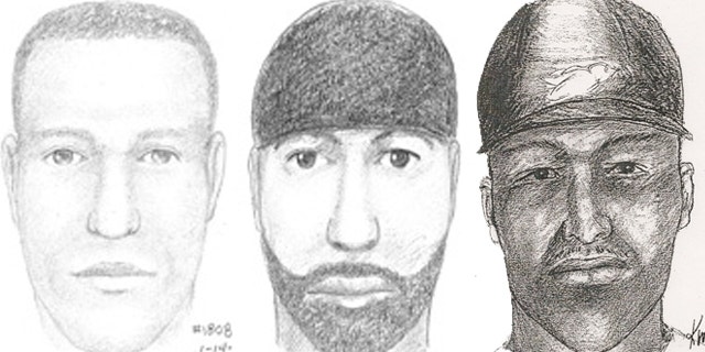 Above are three sketches of the serial rapist who authorities say attacked at least 12 times from 1997 to 2009 (FBI).