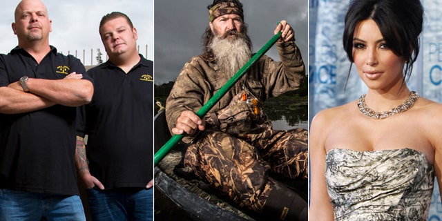 Rick and Corey Harrison of "Pawn Stars," left, Phil Robertson of "Duck Dynasty," center, and Kim Kardashian of "Keeping Up With the Kardashians."