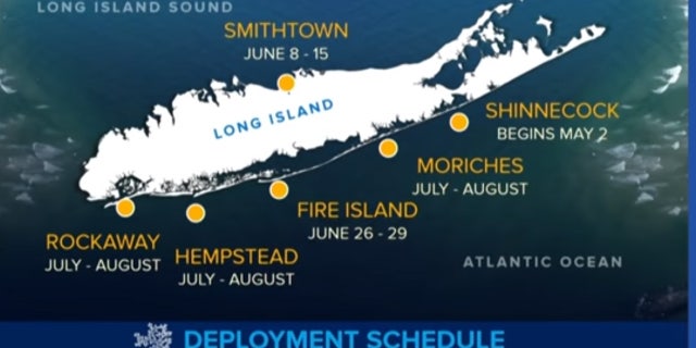 The location of the new artificial reefs to be made of materials from the Tappan Zee Bridge.