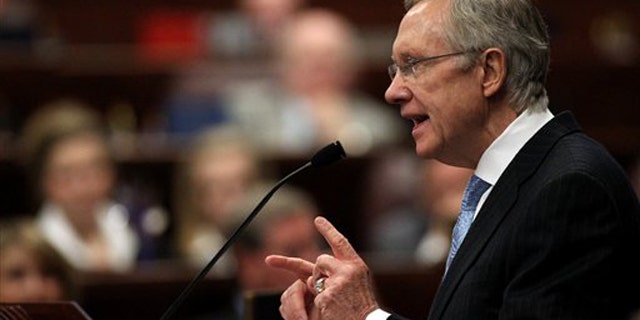 Senate Majority Leader Harry Reid speaks to a joint session of the Nevada Legislature on Feb. 22 in Carson City, Nev.
