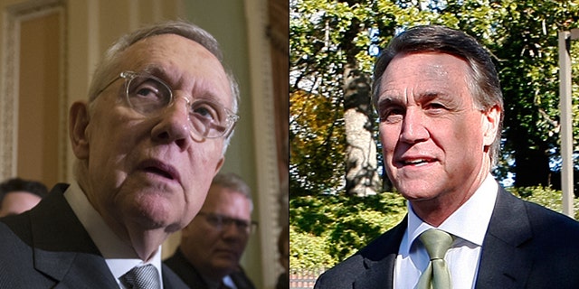 At left, Senate Minority Leader Harry Reid; at right, Sen. David Perdue. (AP/Reuters)