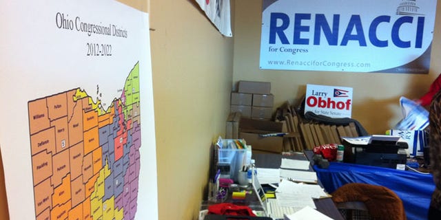 Shown here are maps and campaign signs at Republican headquarters in Wadsworth, Ohio.