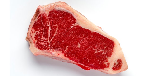 New York Steak beef meat cut on white
