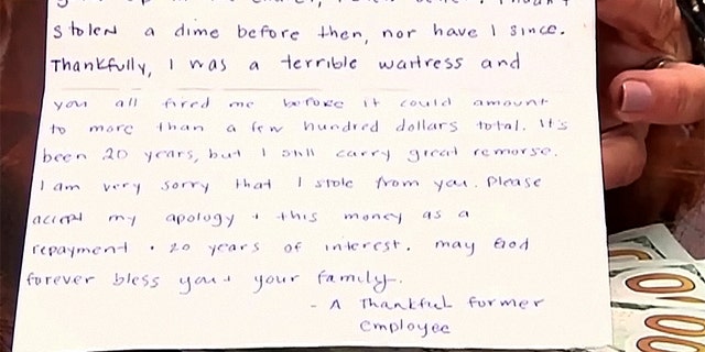 “It's been 20 years, but I still carry great remorse. I am very sorry that I stole from you."