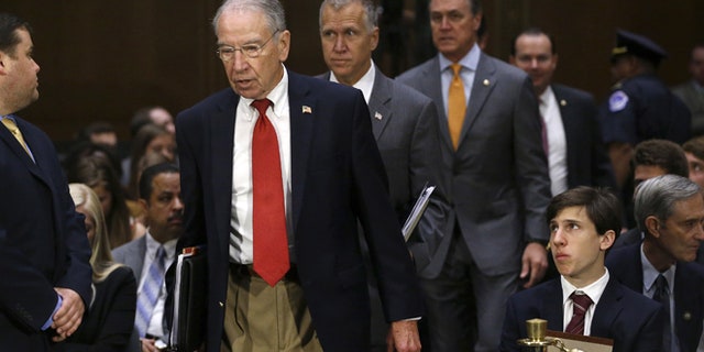 July 21, 2015: U.S. Senate Judiciary Committee Chairman Charles Grassley (R-Iowa) leads Republican members of the committee into a hearing.