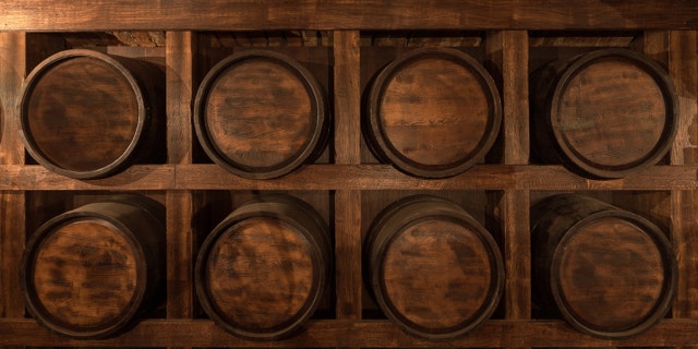 rack of barrels of alcohol