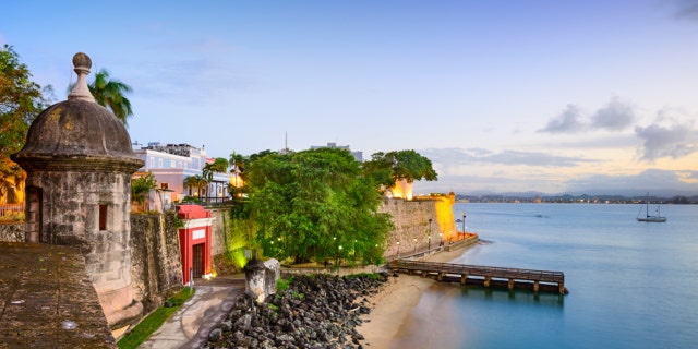 San Juan, Puerto Rico old city view over Paseo de la Princesa.