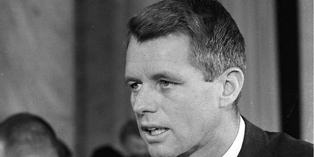Attorney General Robert Kennedy testifying before a Senate subcommittee hearing on crime on September 25, 1963.