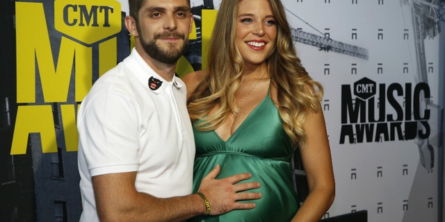 Country singer Thomas Rhett (left) and his wife Lauren at the CMT Awards, Wednesday, June 7, 2017.