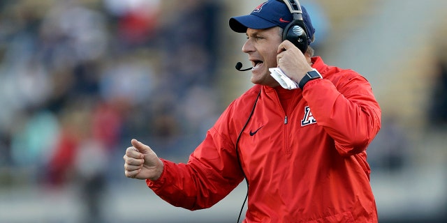 Oct. 21, 2017: Arizona coach Rich Rodriguez yells from the sideline during the first half of the team's NCAA college football game against California in Berkeley, Calif.
