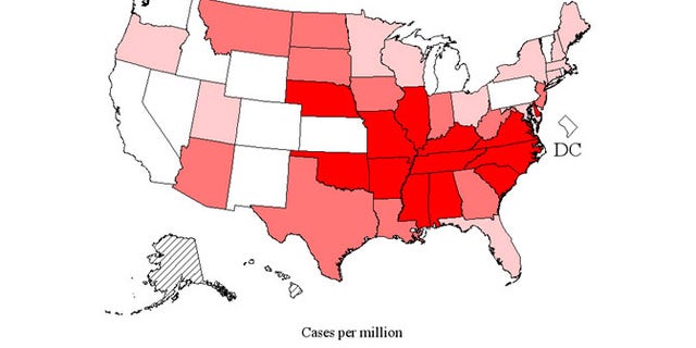 Incidence (per million population) for SFR in the United States for 2014.