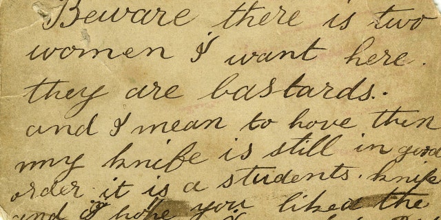 The chilling note, which details a sickening crime, is up for auction in the U.K.