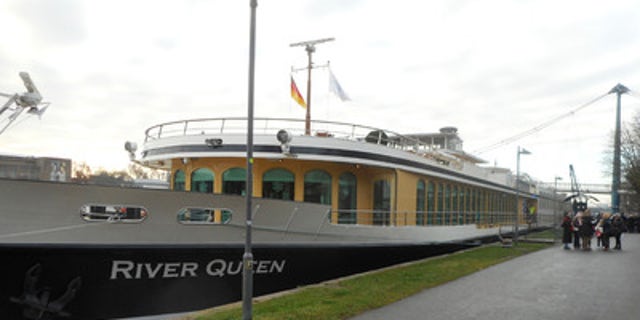 The Uniworld River Queen docked in Frankfurt.