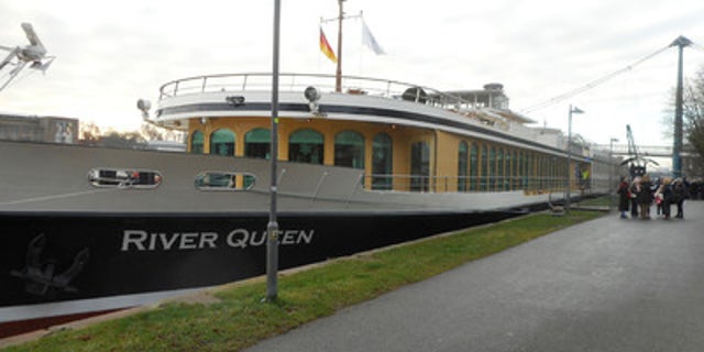 The Uniworld River Queen docked in Frankfurt.