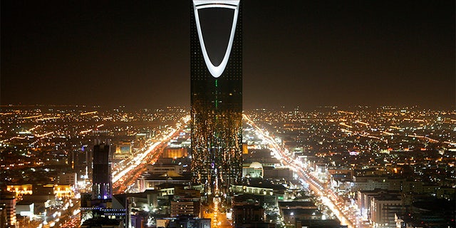 Shown in a file photo of Saudi Arabia's capital, Riyadh, King Khalid International Airport is located north of the Kingdom Tower (center).