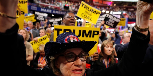 Trump supporter Carol Sides celebrates at the Republican National Convention in Cleveland, Ohio, U.S. July 19, 2016.