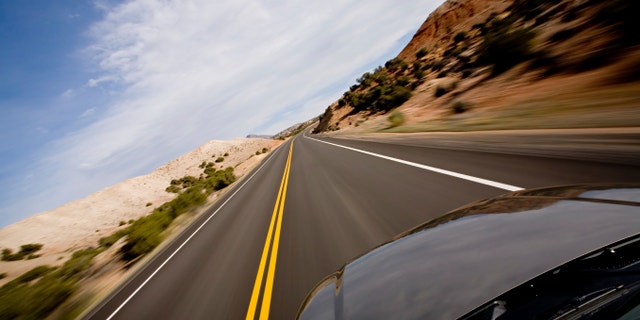drive through the Bighorn Canyon in Northern Wyoming, motion blur as shot