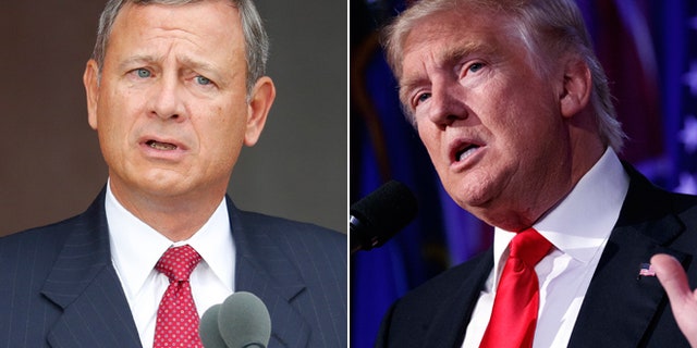 Pictured here is Chief Justice John Roberts, left, and President-elect Donald Trump, right.