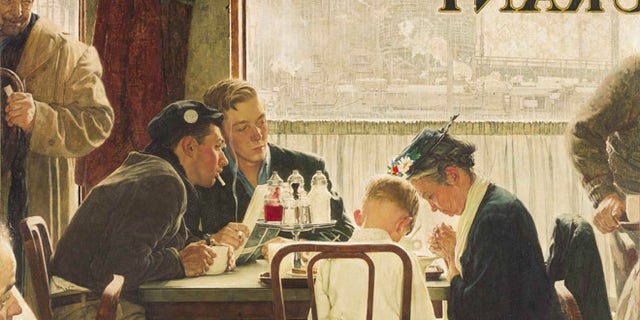 FILE: This undated file photo provided by Sotheby's shows the popular Norman Rockwell masterpiece "Saying Grace," which fetched $46 million at an auction on Dec. 4, 2013.