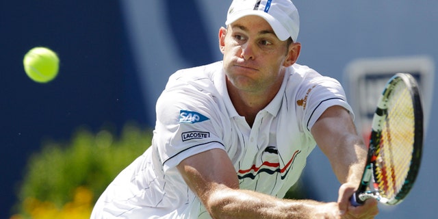 August 28, 2012: Andy Roddick returns a shot to Rhyne Williams at the 2012 US Open tennis tournament in New York.