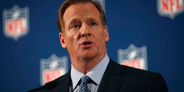 Sept. 19, 2014: National Football League (NFL) Commissioner Roger Goodell speaks at a news conference to address domestic violence issues and the NFL's Personal Conduct Policy, in New York.