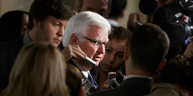 Jan. 9, 2015: House Appropriations Committee Chairman Rep. Hal Rogers, R-Ky., is surrounded by reporters on Capitol Hill following a closed-door meeting with House Republicans.