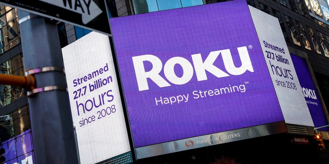 File photo: A video sign displays the logo for Roku Inc, a Online News 72h-backed video streaming firm, in Times Square after the company's IPO at the Nasdaq Market in New York, U.S., September 28, 2017. (REUTERS/Brendan McDermid)