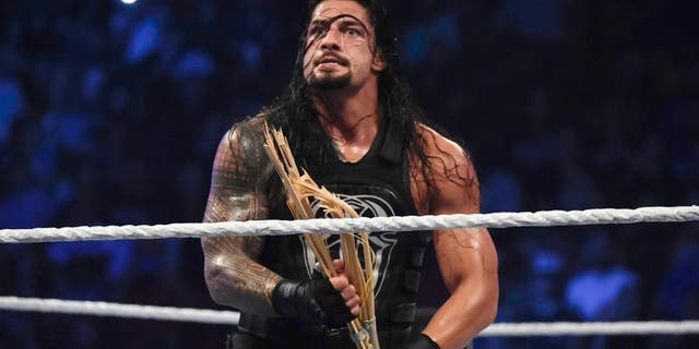 MIAMI, FL- SEPTEMBER 01: Roman Reigns looks on during the WWE Smackdown on September 1, 2015 at the American Airlines Arena in Miami, Florida. (Photo by Ron ElkmanSports Imagery/Getty Images)