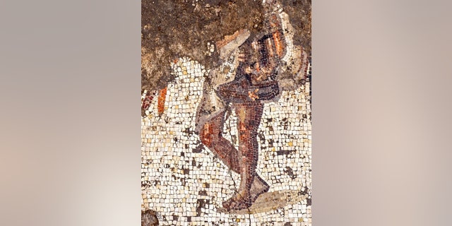 The mosaic uncovered in Caesarea and conservation work by the Israel Antiquities Authority. (Photo: Assaf Peretz, Israel Antiquities Authority)
