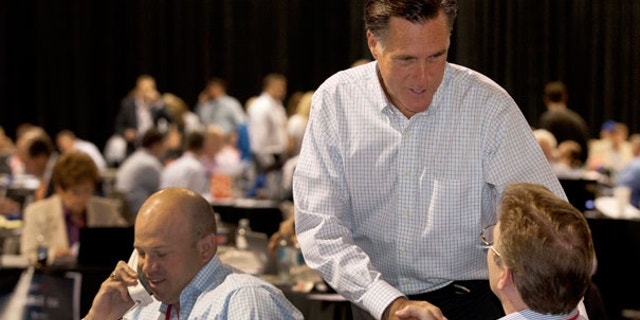 Mitt Romney in Las Vegas May 16, 2011 during the "National Call Day" fundraising event. (AP Photo)