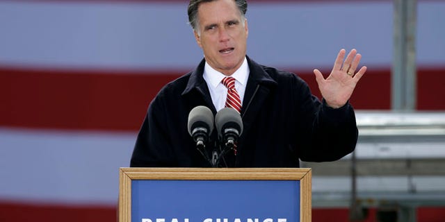 Oct. 26, 2012: Mitt Romney speaks about the economy during a campaign stop in Ames, Iowa.
