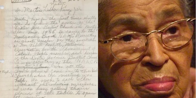 Rosa Parks' letter to Dr. Martin Luther King Jr./file photo of Rosa Parks (Guernsey's Auction House/AP)